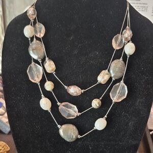 NY Silver and Cream Multi-Strand Necklace with Organic Beads